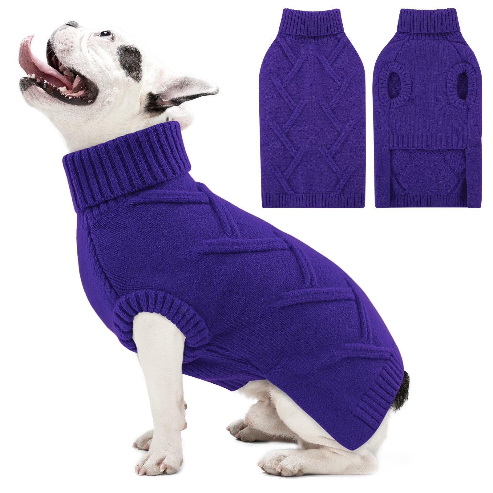 Queenmore Christmas dog sweater orchid front view delivers warm comfort for small dogs.