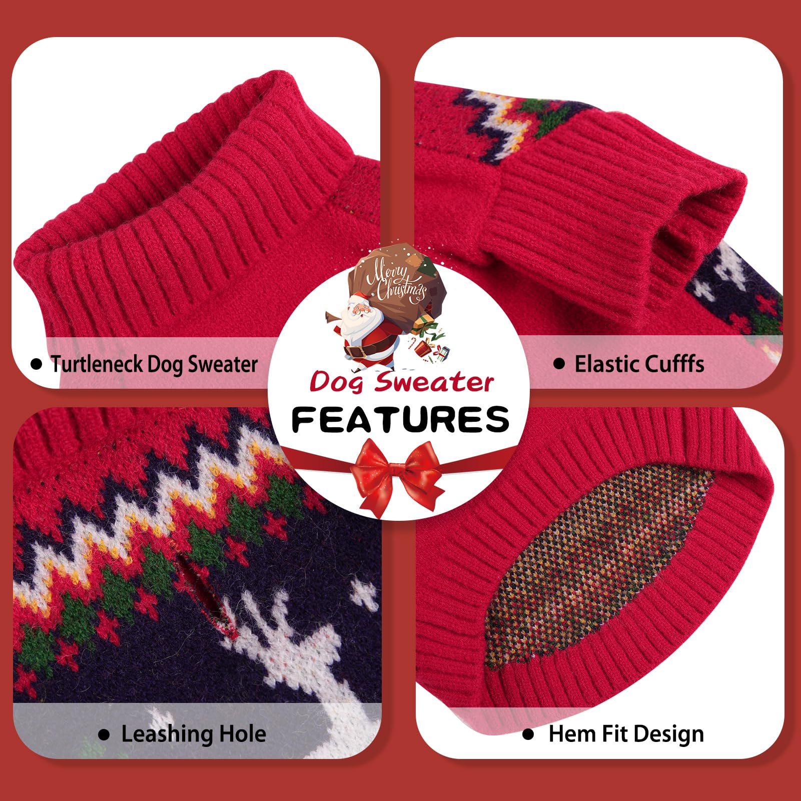 Queenmore dog Christmas pullover with turtleneck for full neck warmth and festive look.