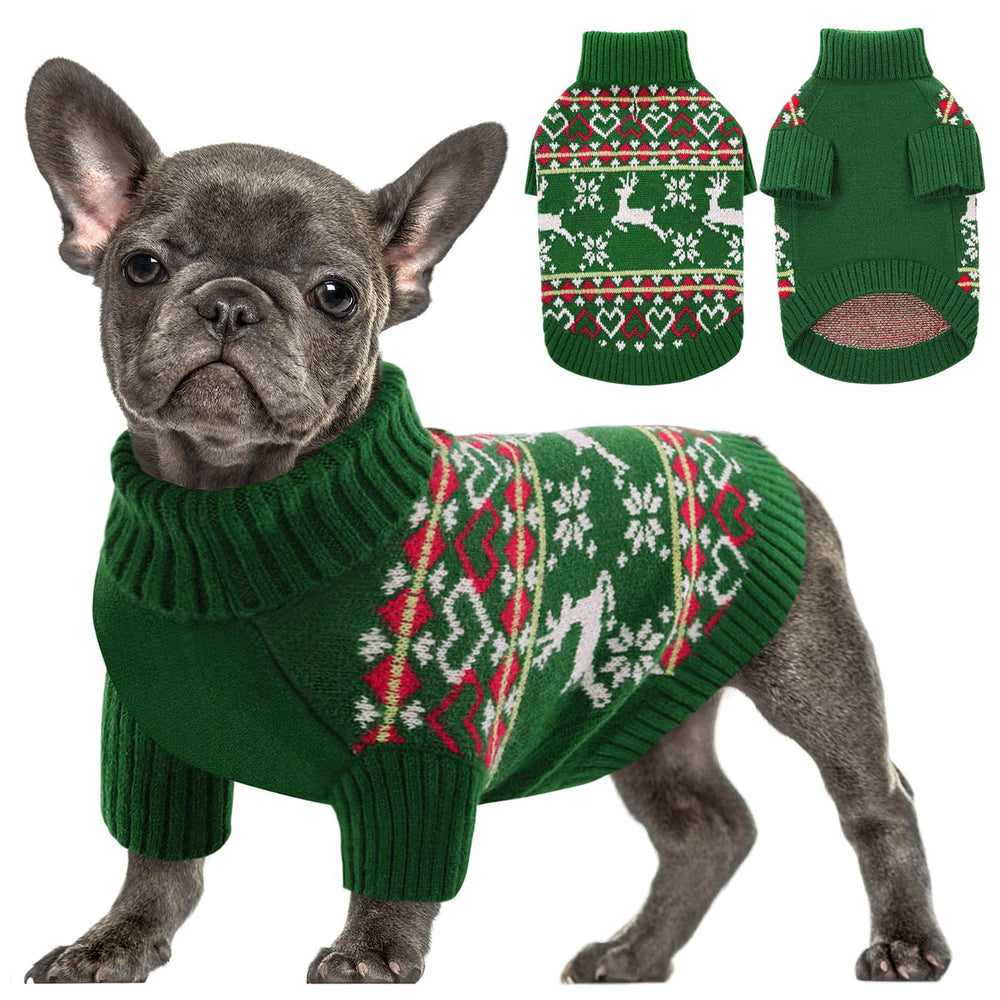 Queenmore dog Christmas sweater with turtleneck for warm winter walks.