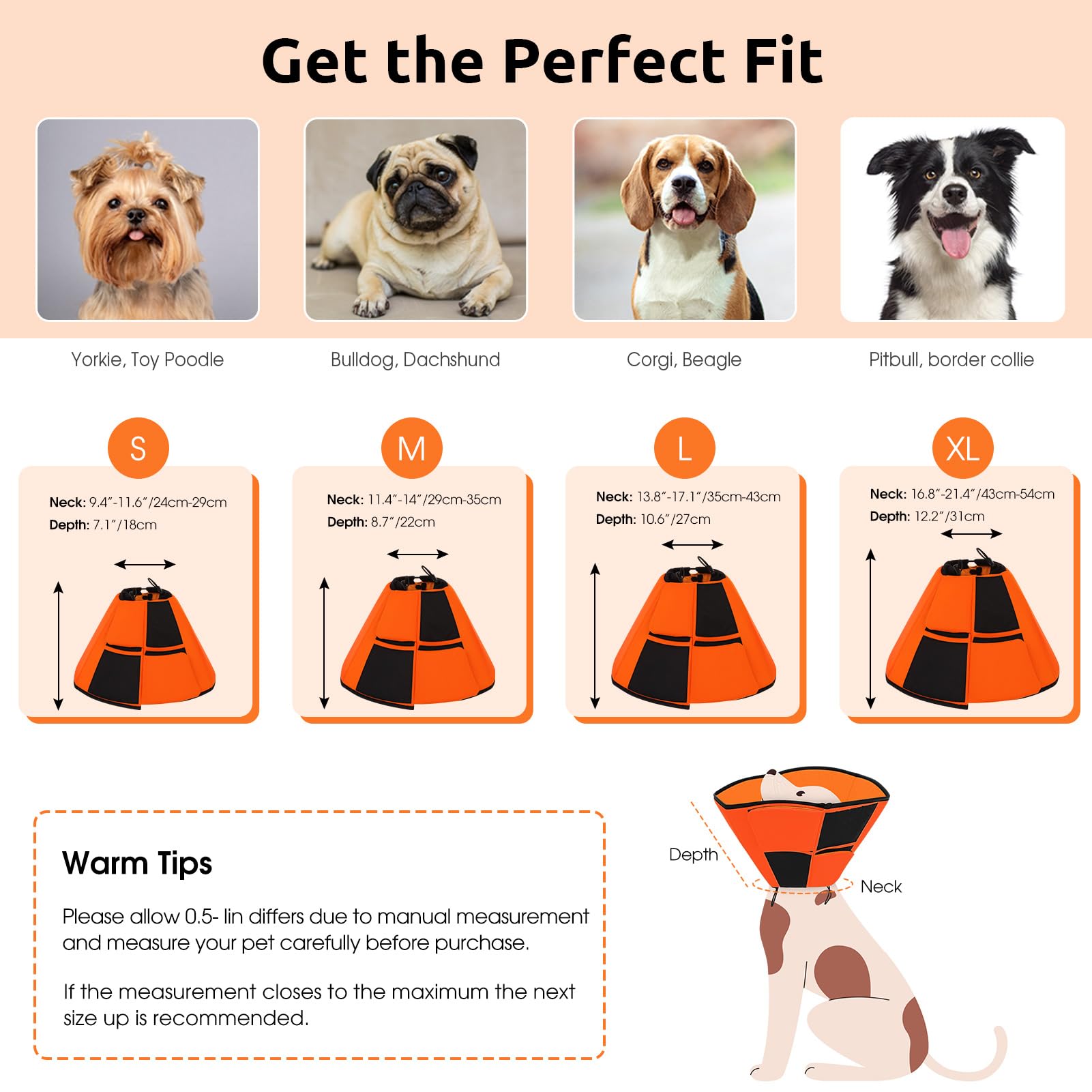 Queenmore orange cone adjustable-neck demonstrates easy fit for different sizes.