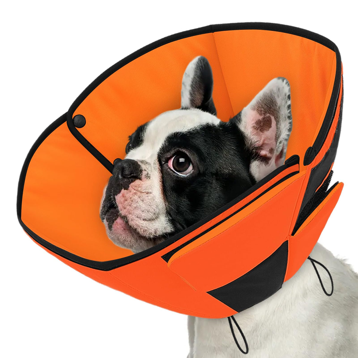 Queenmore soft orange dog cone closeup shows gentle fabric for comfort.
