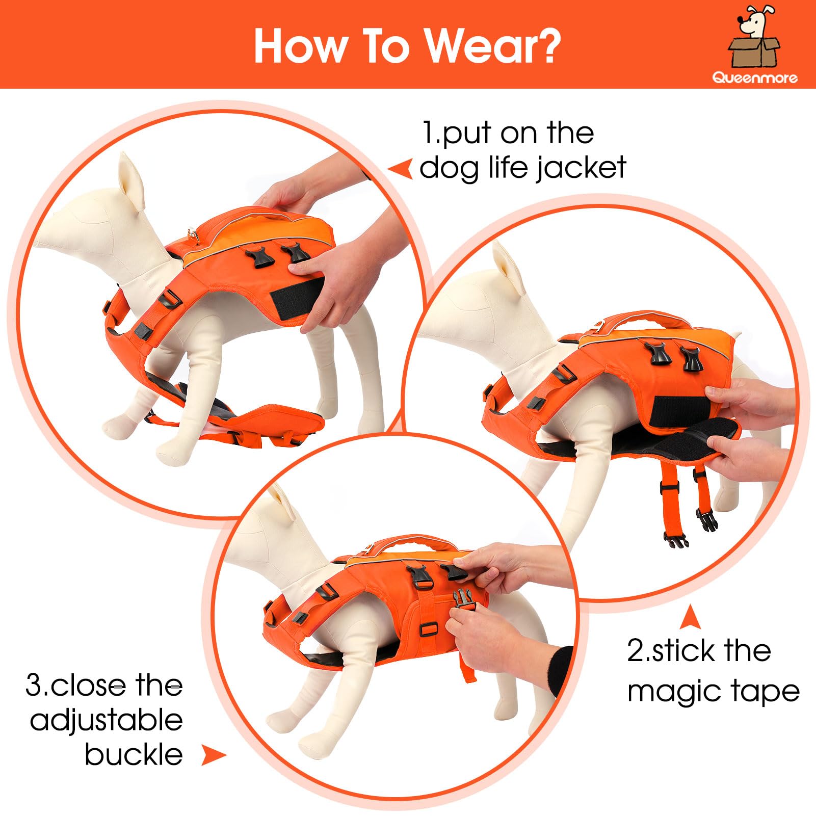 Queenmore dog life jacket back handle enables easy lifting