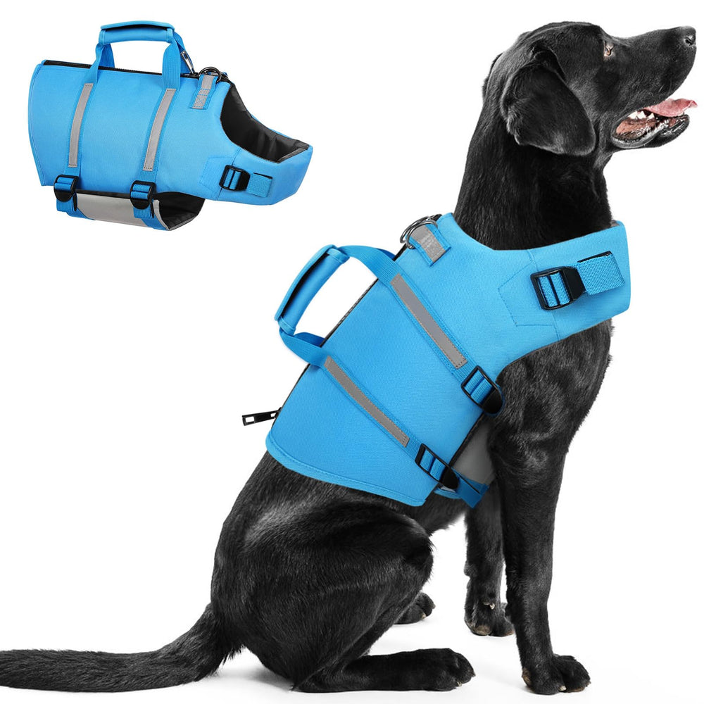 Queenmore dog life jacket blue front view for buoyant swimming comfort