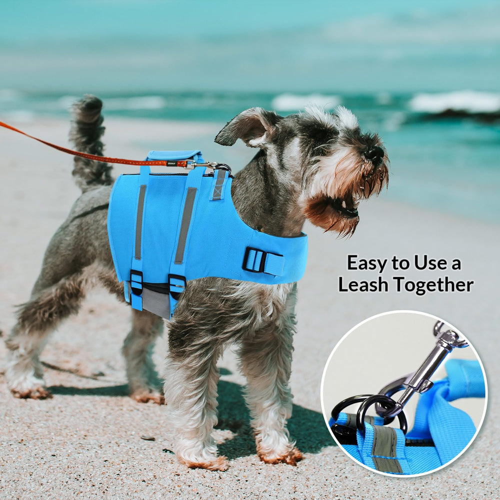 Queenmore dog life jacket blue reflective-straps improve visibility at night