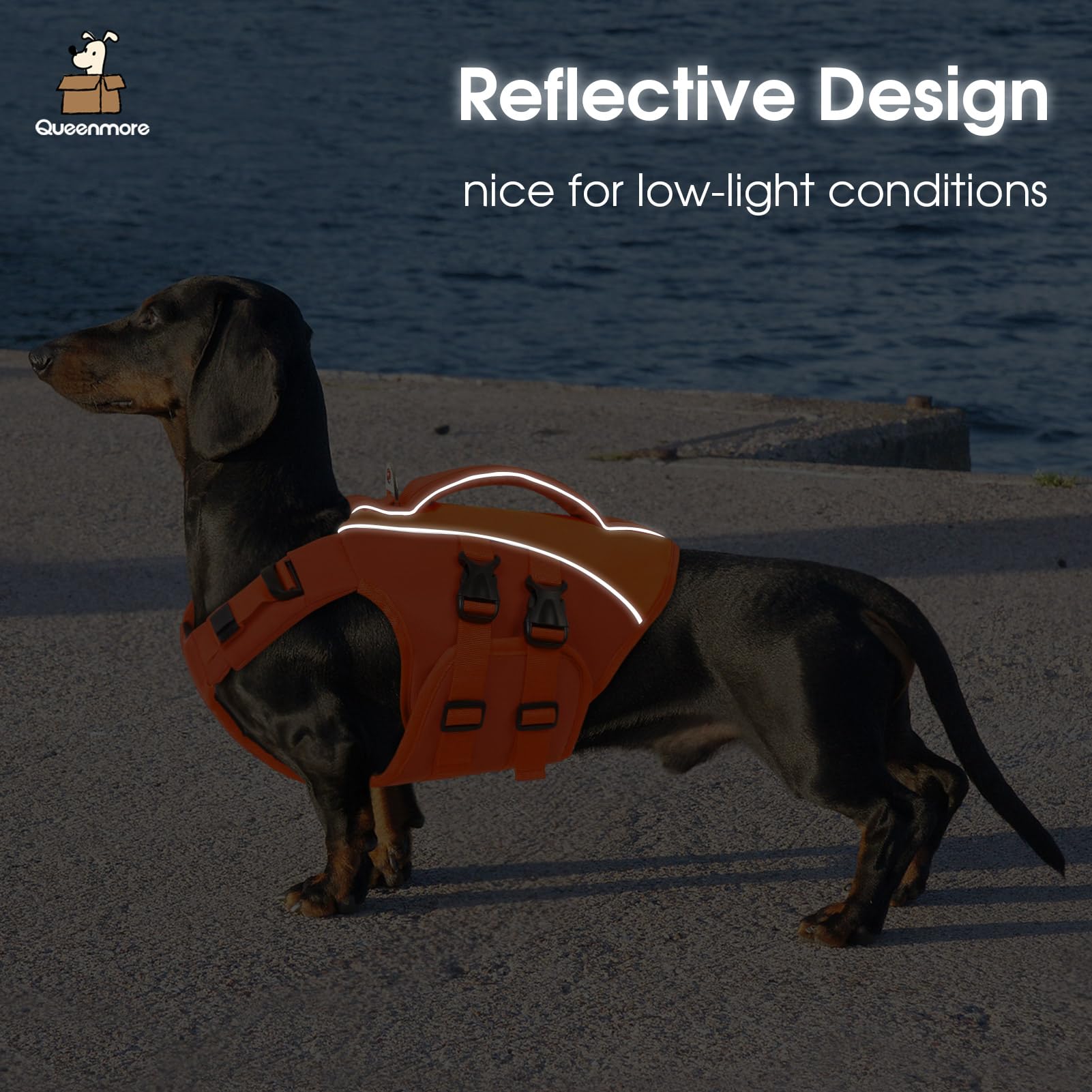 Queenmore life jacket with reflective strips boosts visibility at night