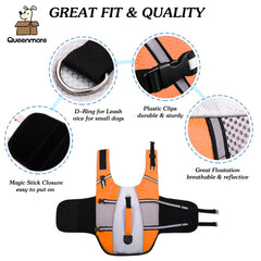 Queenmore dog lifejacket orange front view supports safe swimming and comfortable fit