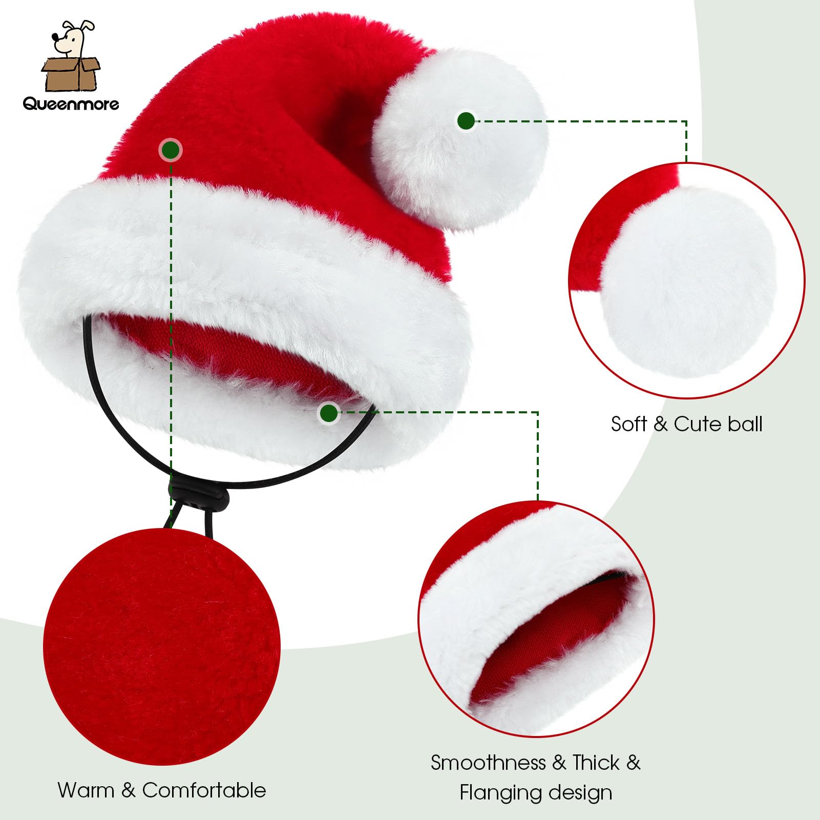 Queenmore Dog Santa Hat is machine washable for easy cleanup after festive wear.