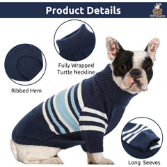 Queenmore dog striped knitted sweater navy blue on dog shows easy pullover fit