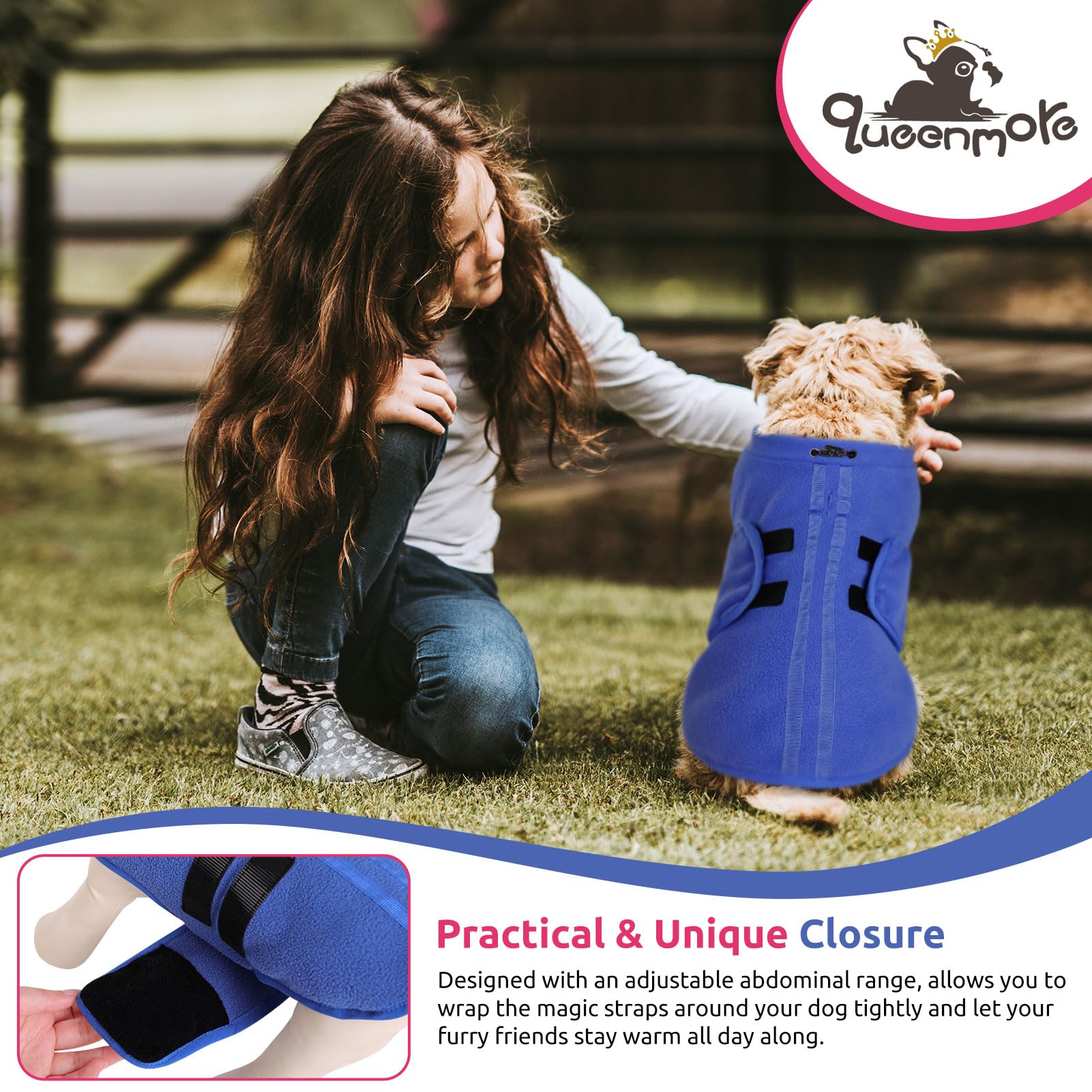 Queenmore dog sweater adjustable abdomen range for a snug fit.