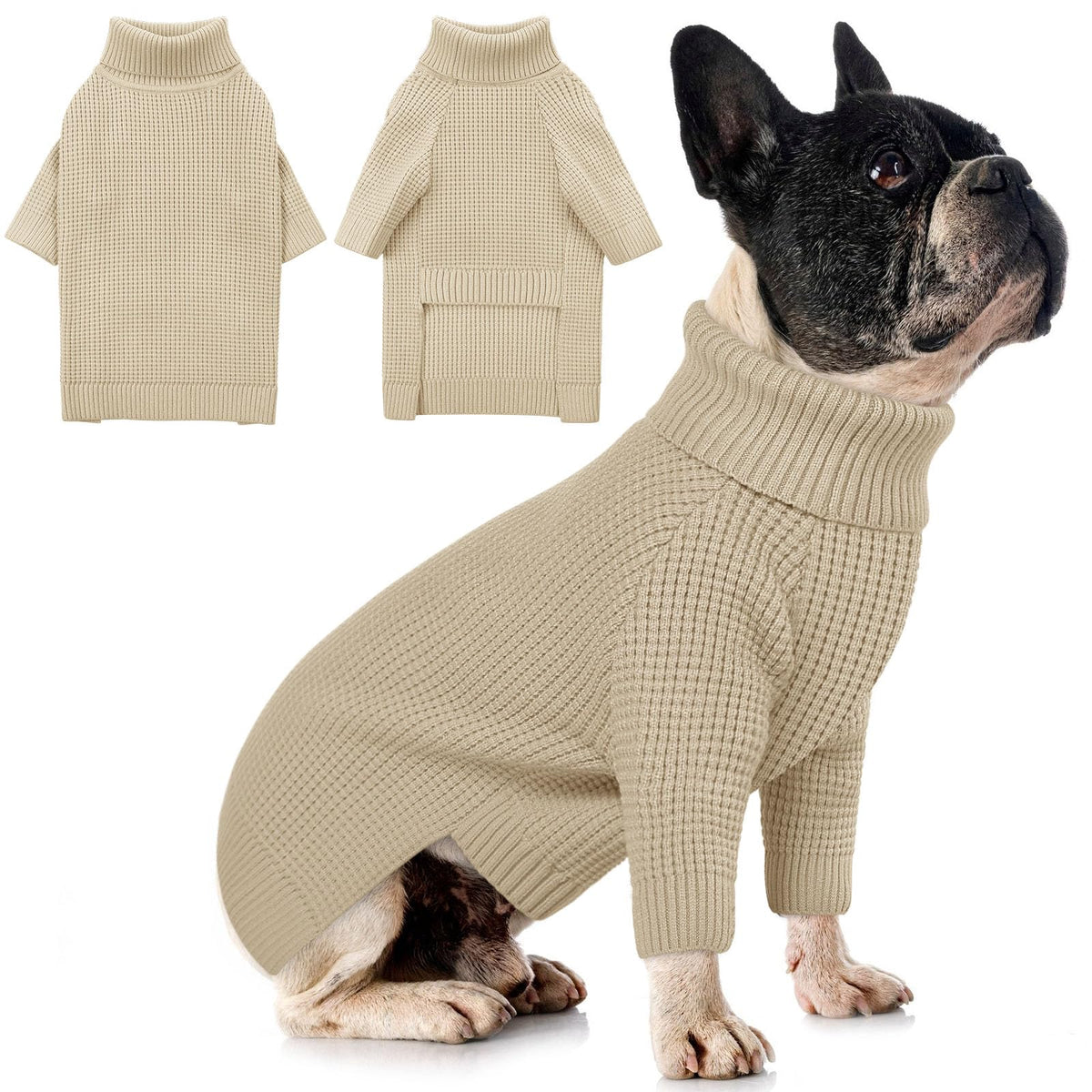 Queenmore dog sweater apricot XS front view with cozy turtleneck warmth