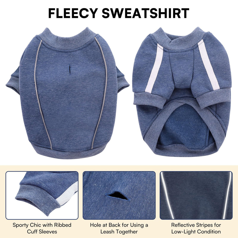 Queenmore dog sweater blue chest close-up demonstrates breathable thermal cotton comfort