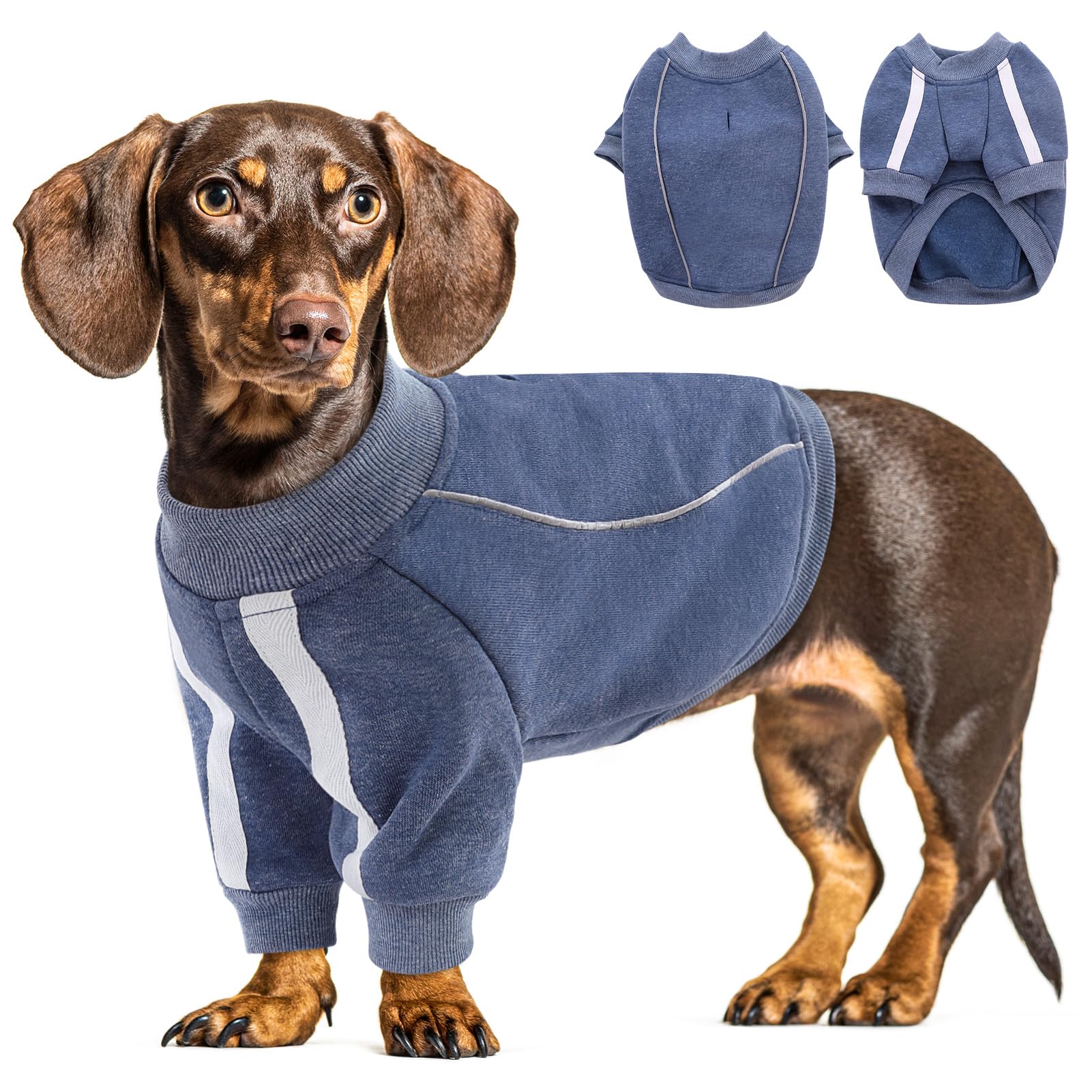 Queenmore fleece dog sweater blue leash-hole front enables easy, secure walks