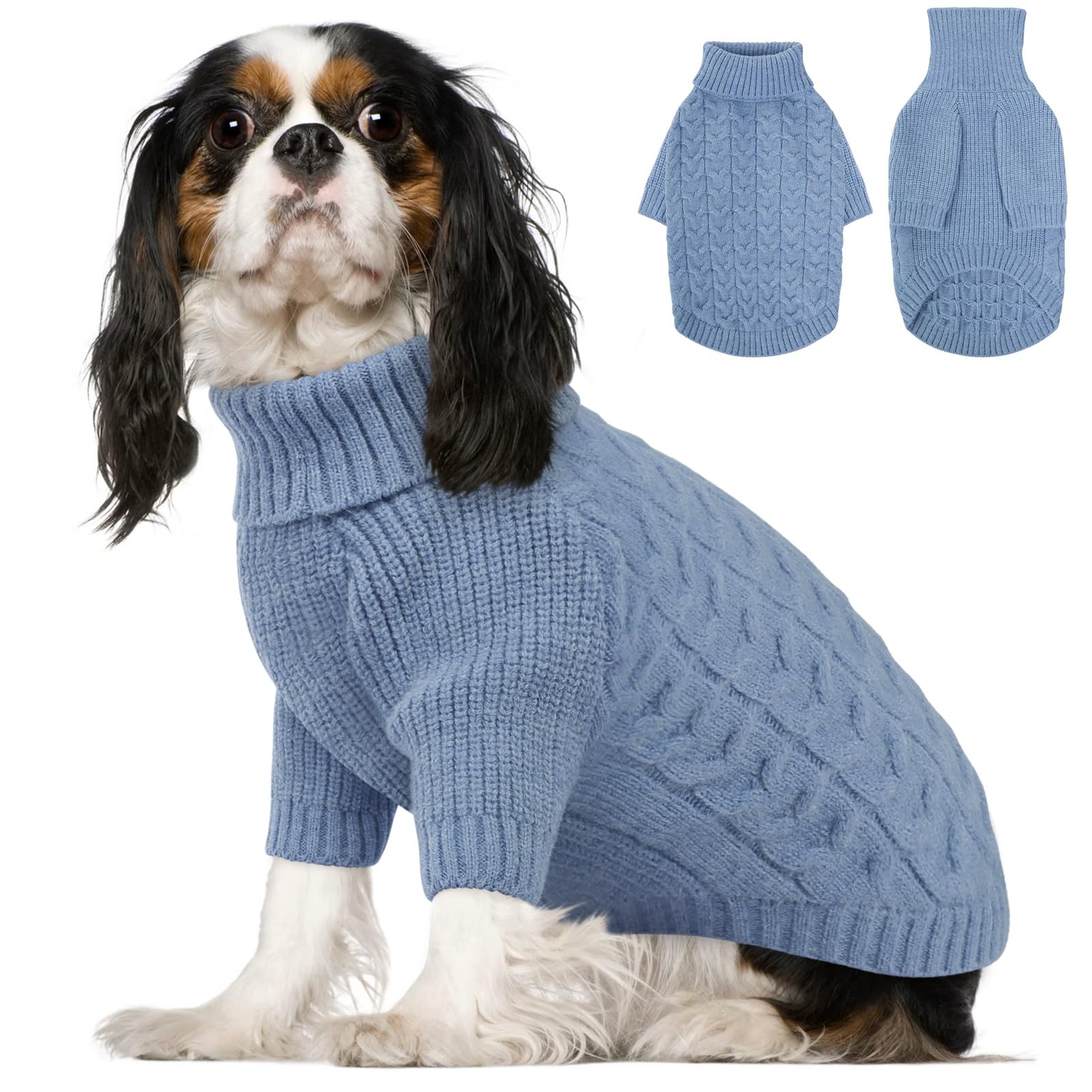 Queenmore dog sweater blue pullover keeps small dogs warm during chilly walks
