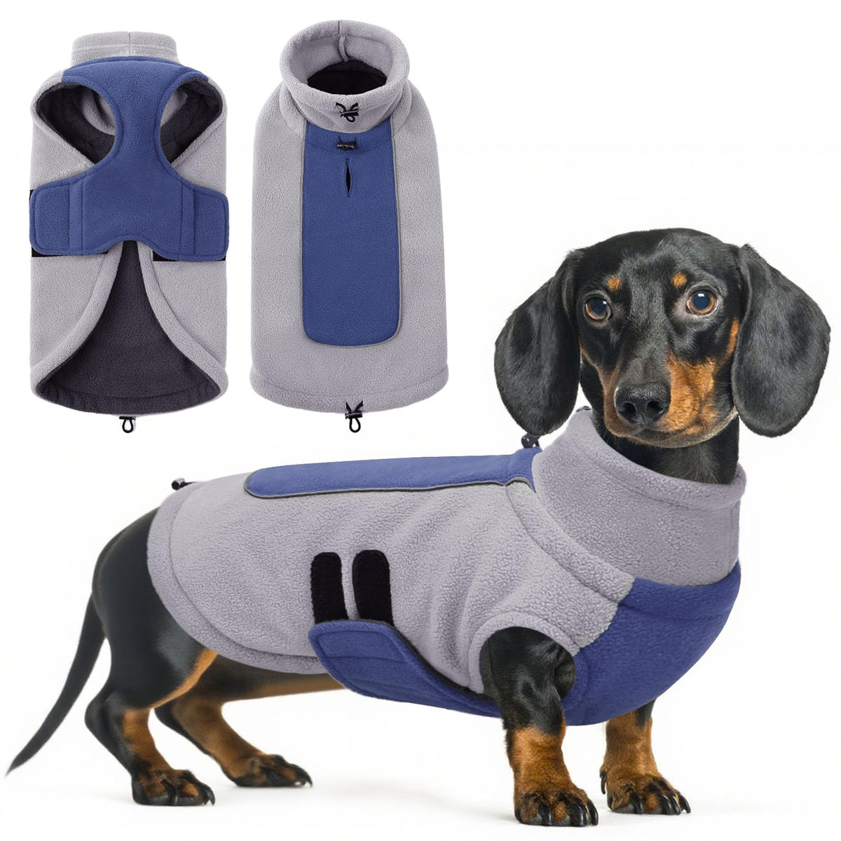 Queenmore dog sweater back view with leash hole for easy daily walks.