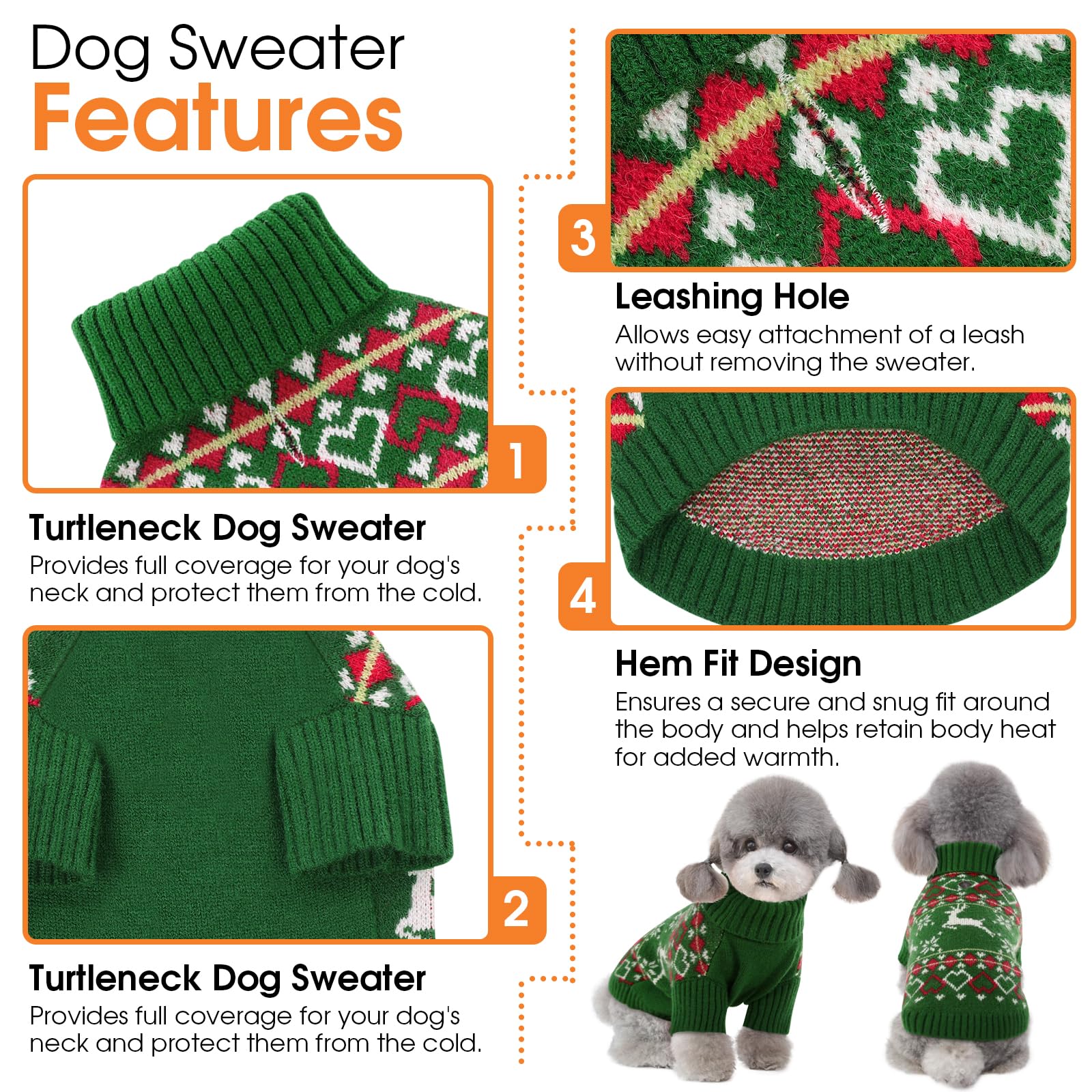 Queenmore dog sweater with leash hole enables easy outdoor walks while wearing a pullover.