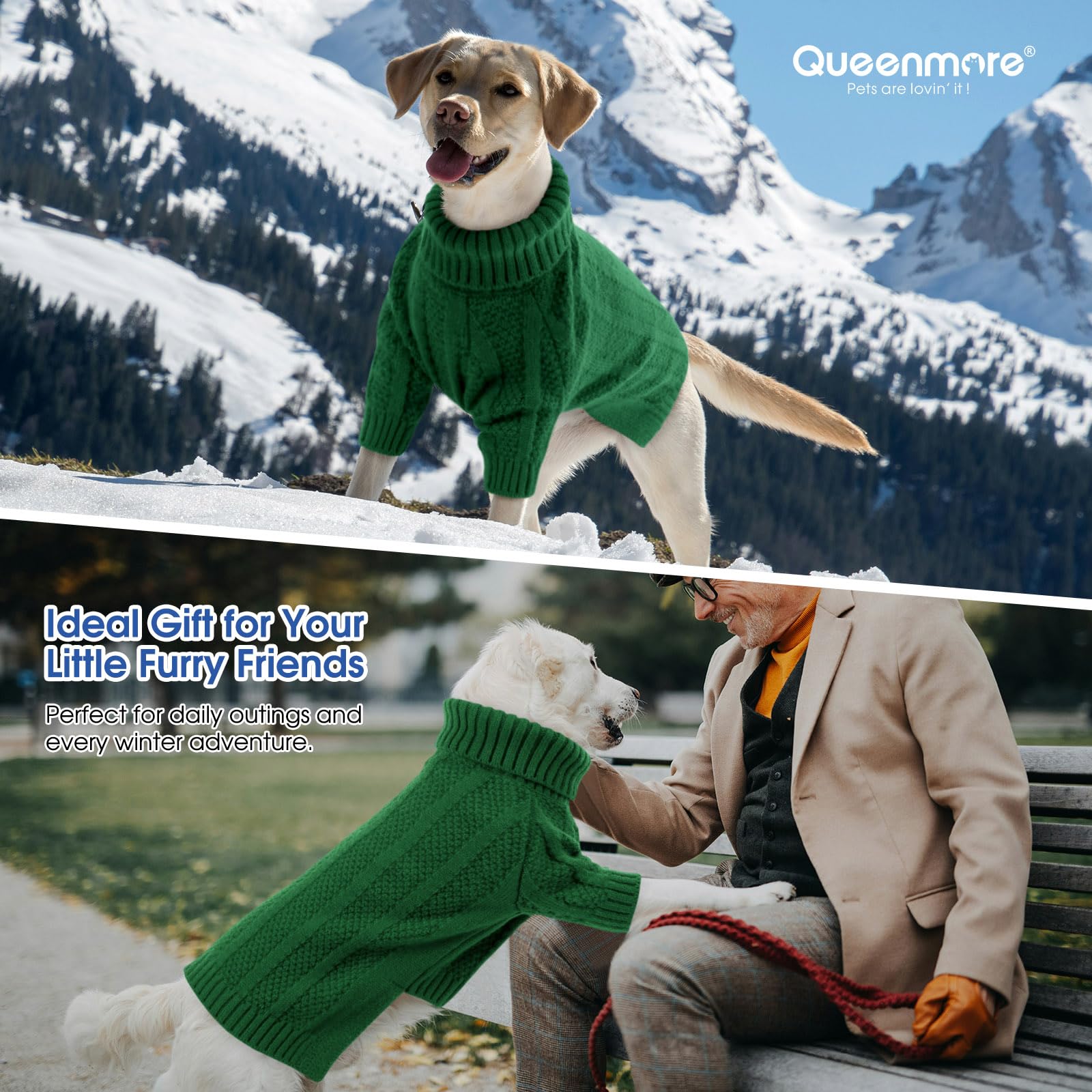 Queenmore green holiday style sweater for festive photos and events