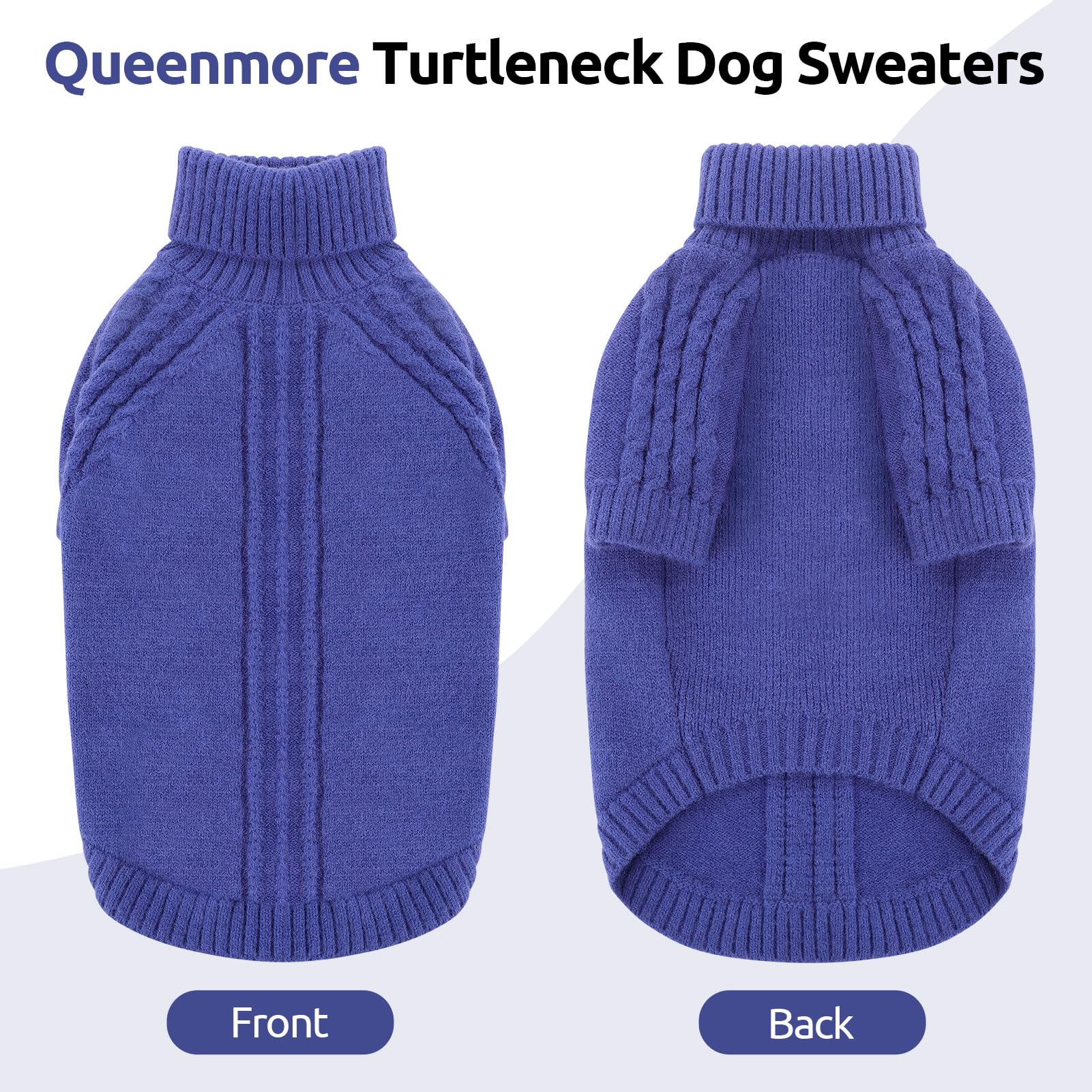 Queenmore dog sweater model wearing full-length sleeves blue for warmth