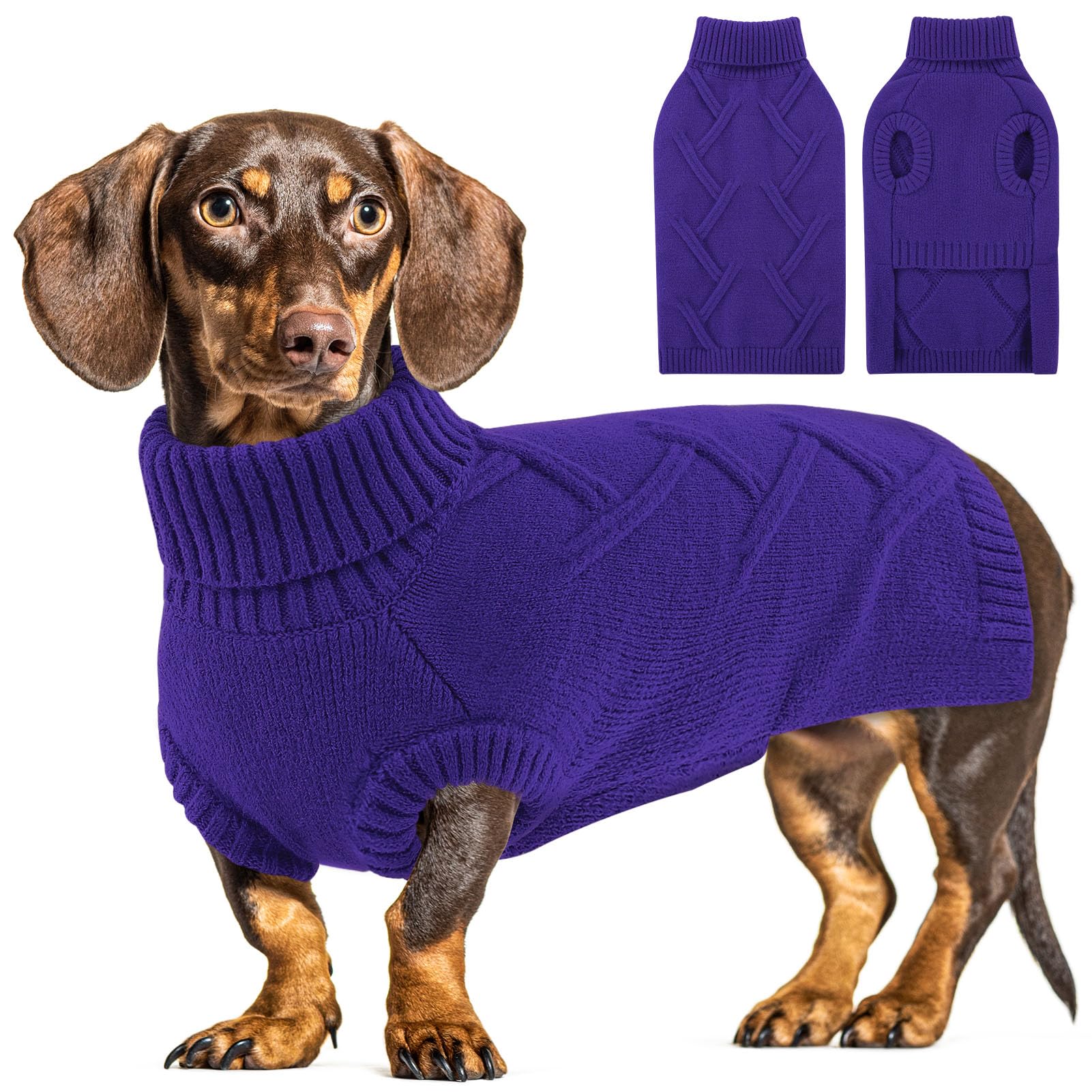 Queenmore dog sweater in orchid color on a medium dog for a chic winter look.