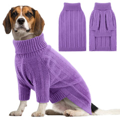 Queenmore dog sweater purple front view demonstrates warmth for winter walks