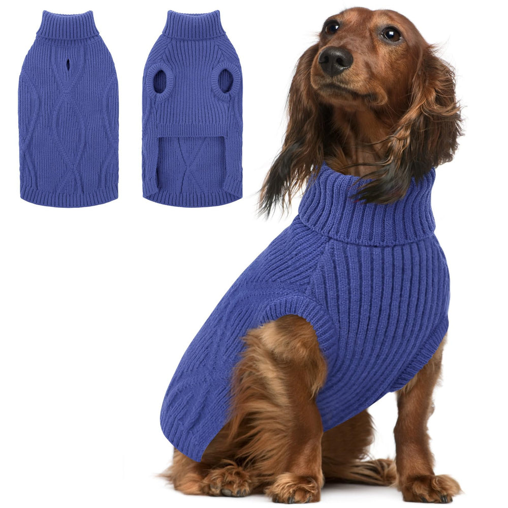 Queenmore Royal Blue dog sweater front view, warm for large dogs
