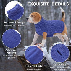 Queenmore Royal Blue dog sweater side view, cozy warmth for outdoors