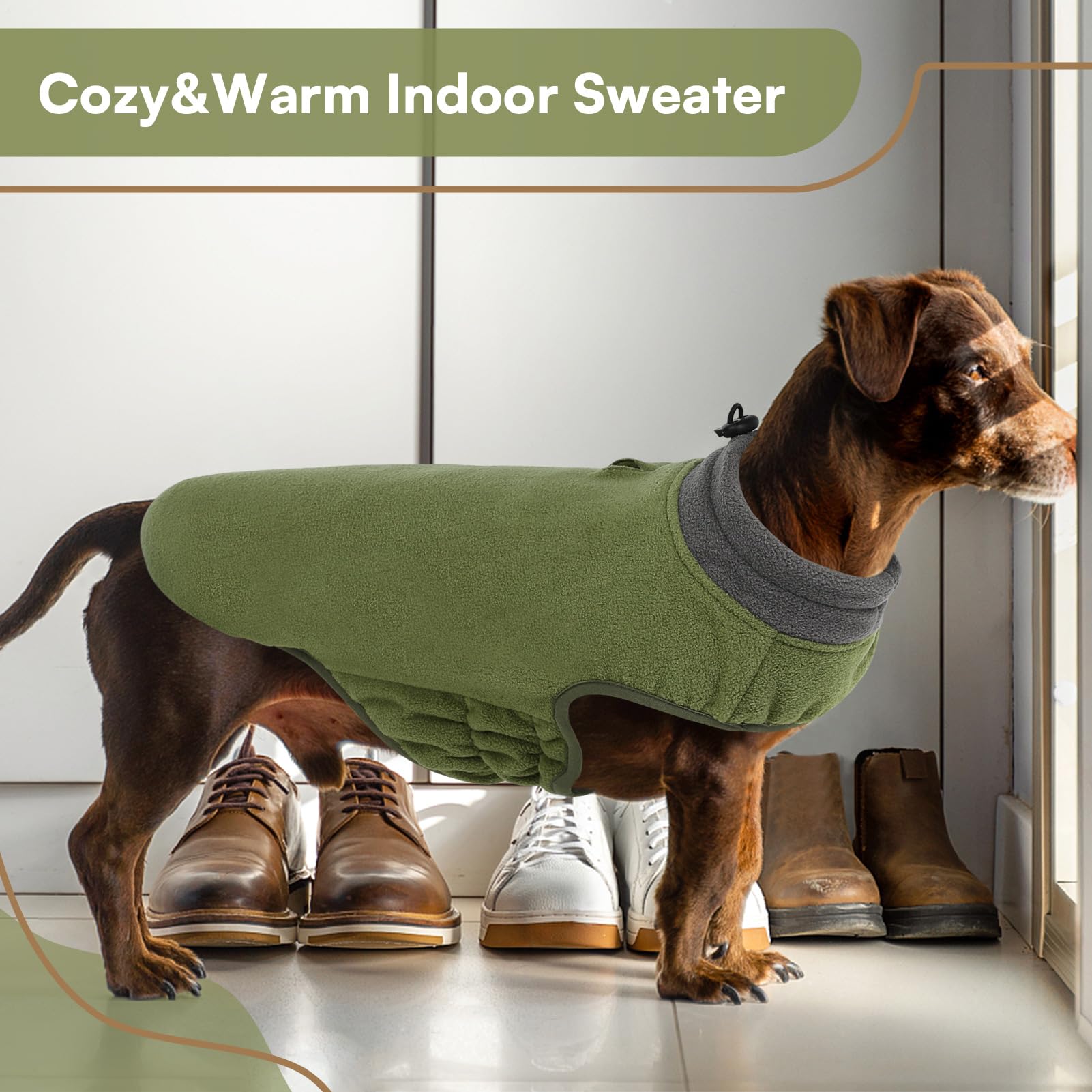 Queenmore Dog Sweater size range XS to XL with chest guidance.
