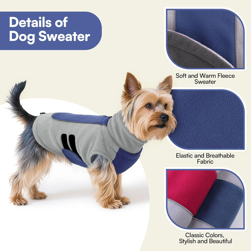 Queenmore fleece dog sweater close-up shows soft micro-elastic fabric for warmth.