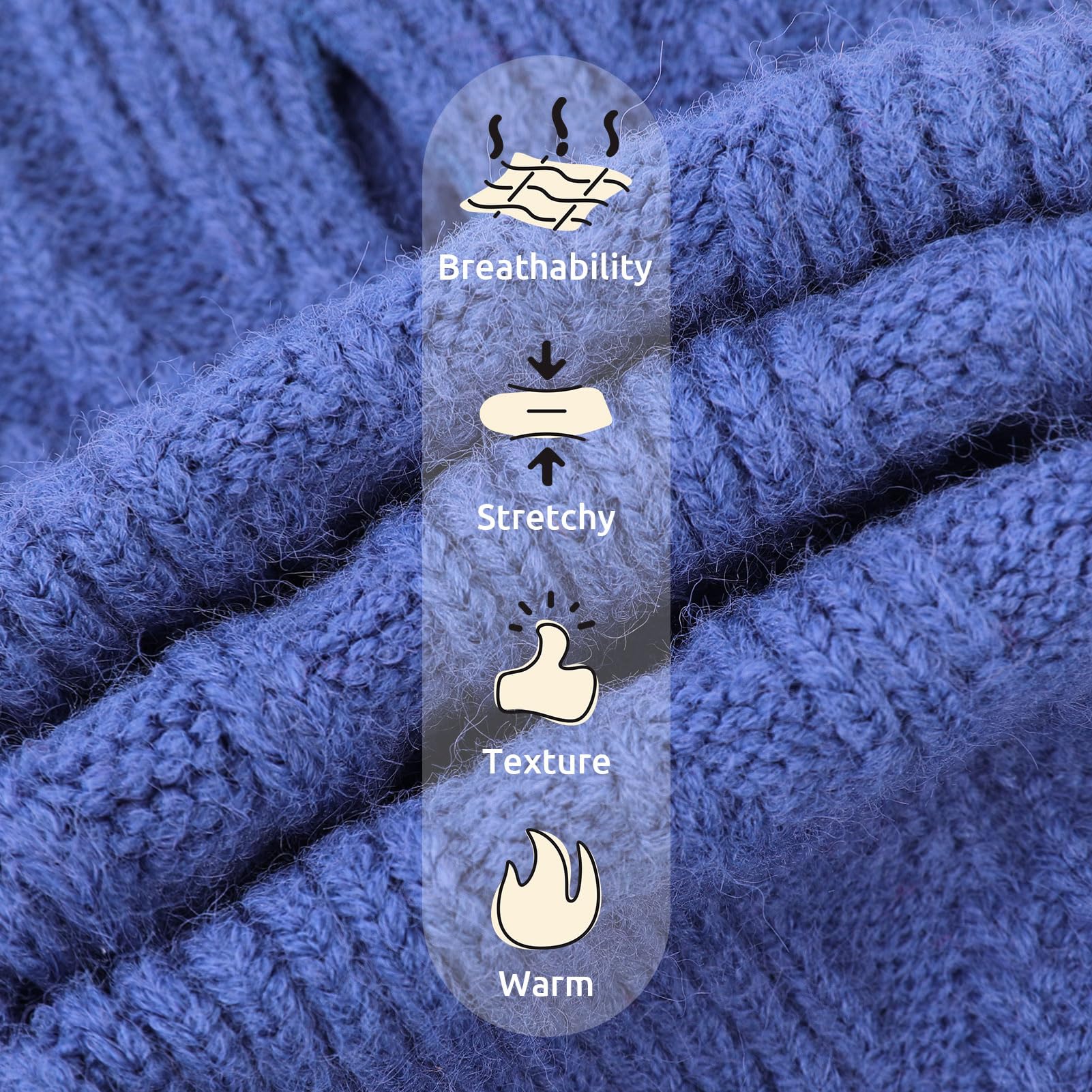 Queenmore XL knit closeup highlights soft acrylic texture and breathable warmth