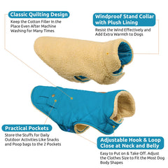 Queenmore dog winter coat back pocket blue stores snacks or small items during walks