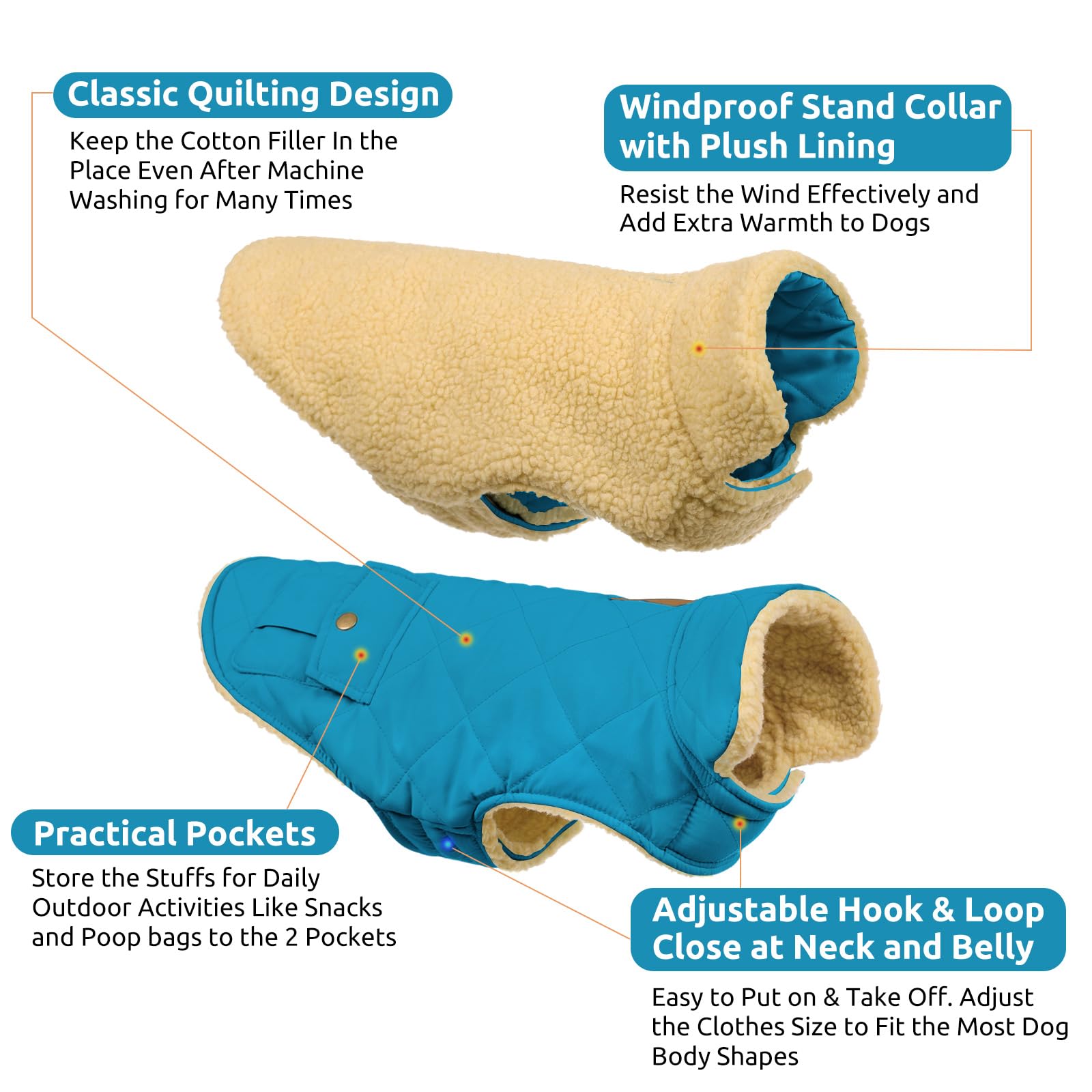 Queenmore dog winter coat back pocket detail for storage