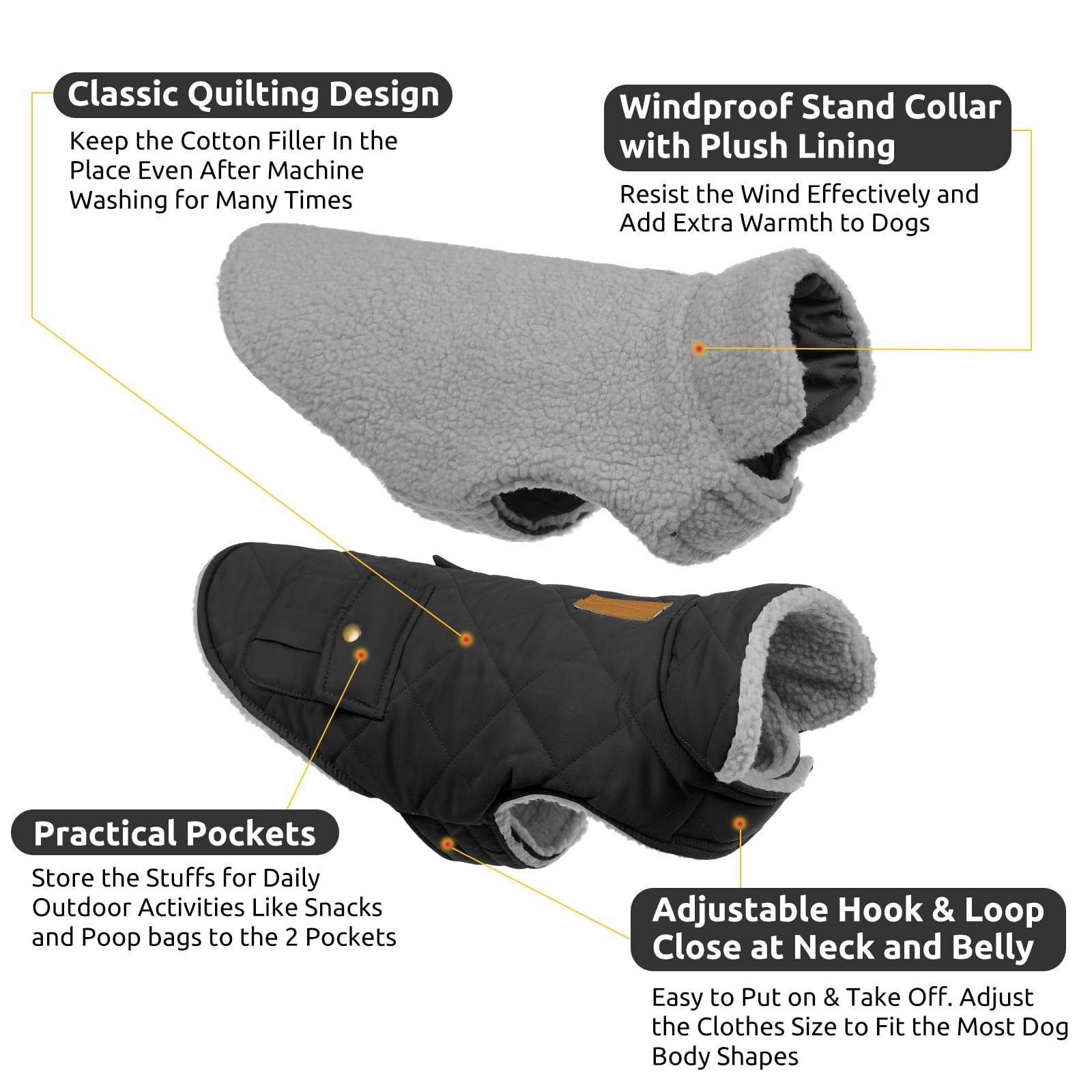 Queenmore dog winter coat back pocket and leash hole for convenient daily walks