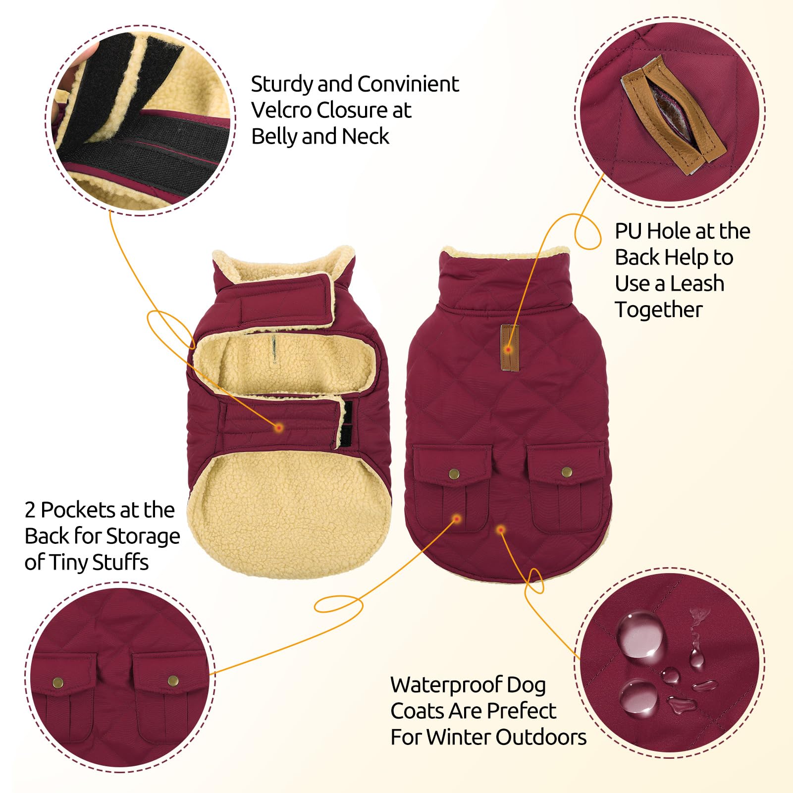 Queenmore dog winter coat back pockets store snacks or bags during strolls.