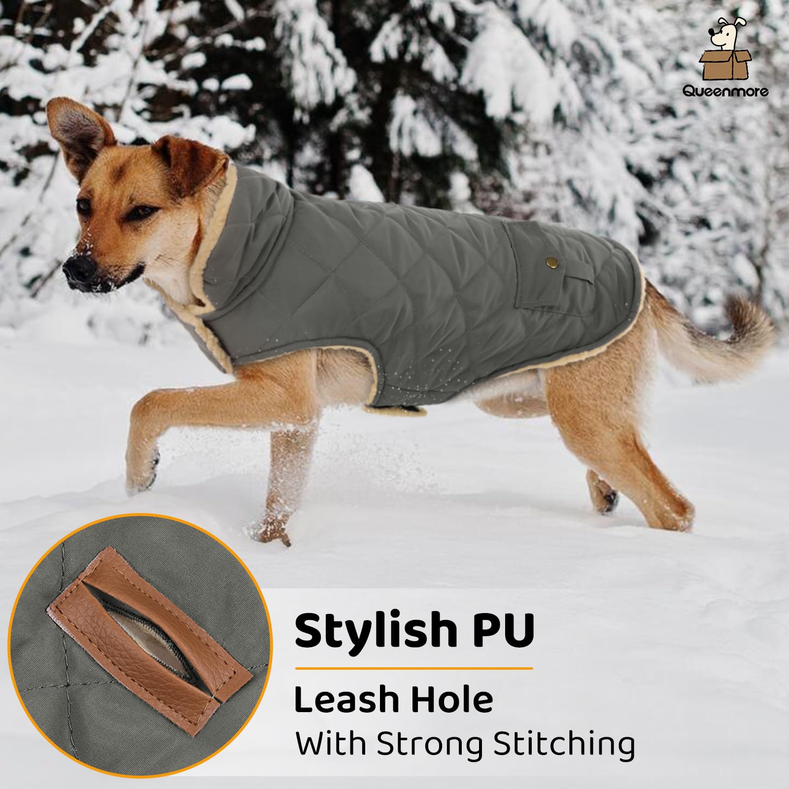 Queenmore coat leash hole back grey for close walking