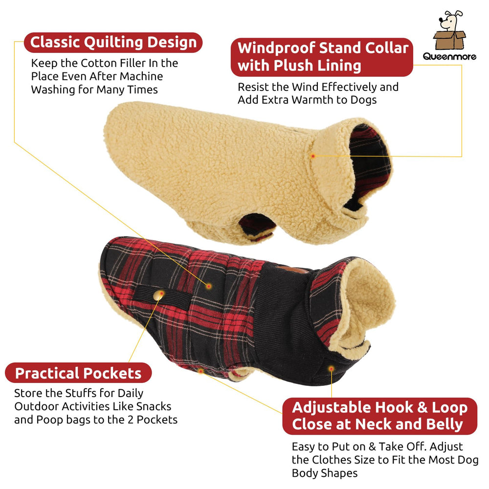 Queenmore dog winter coat leash hole enables keeping your pet close during strolls