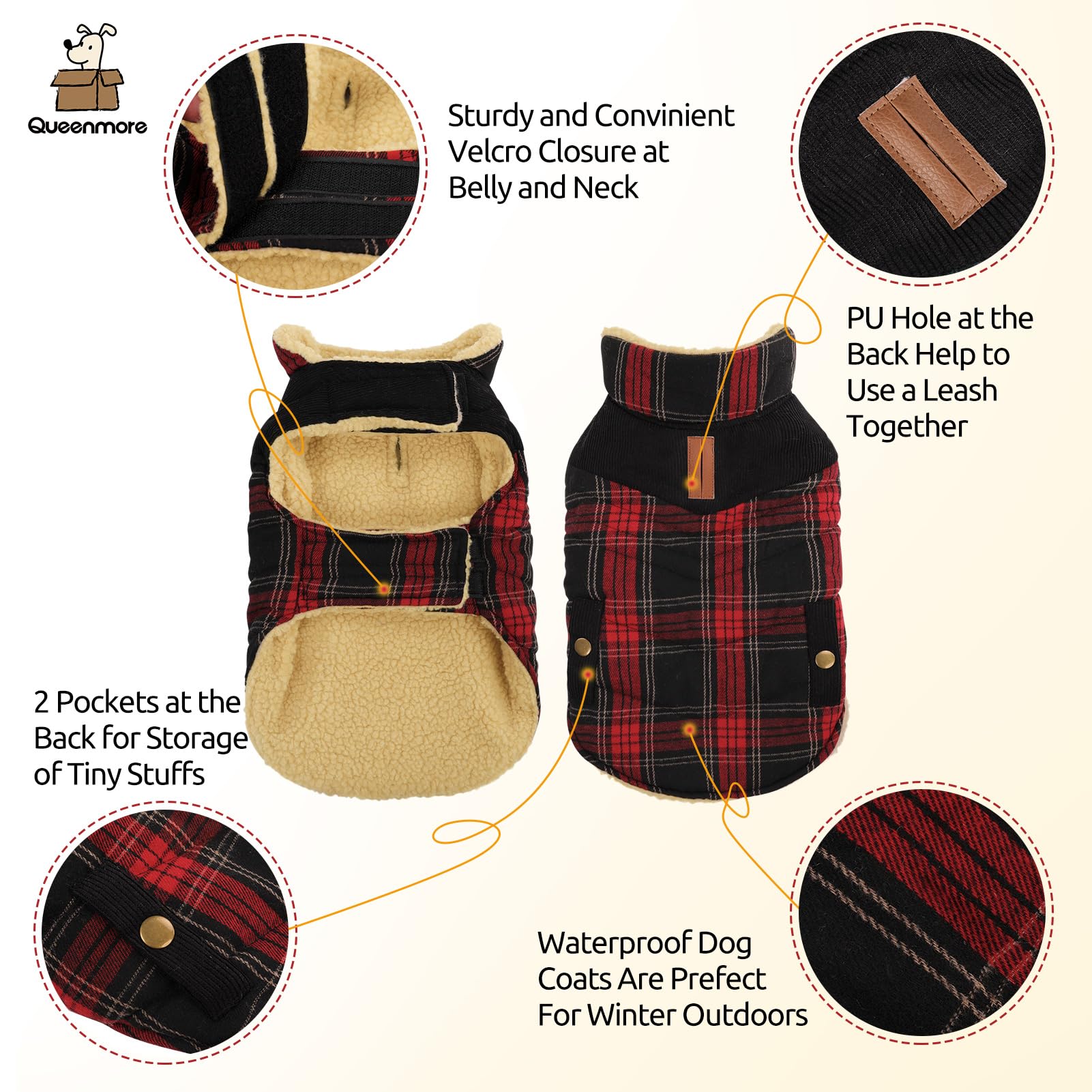 Queenmore dog winter coat windproof collar protects against chilly wind