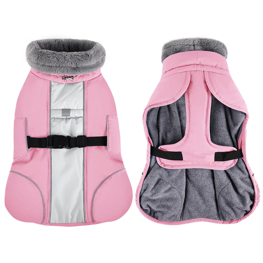Queenmore dog winter jacket back buckles provide a secure adjustable fit.