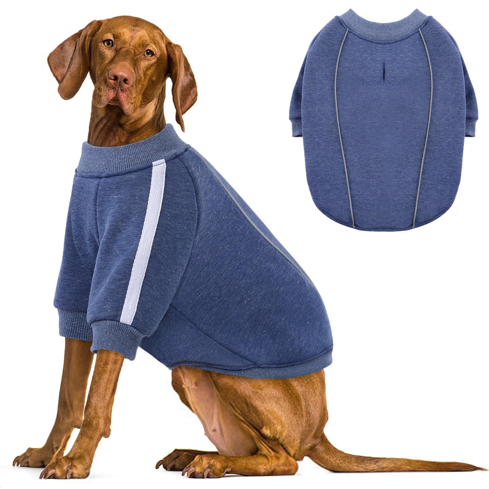 Queenmore fleece dog sweater blue side view shows cozy warmth for daily walks