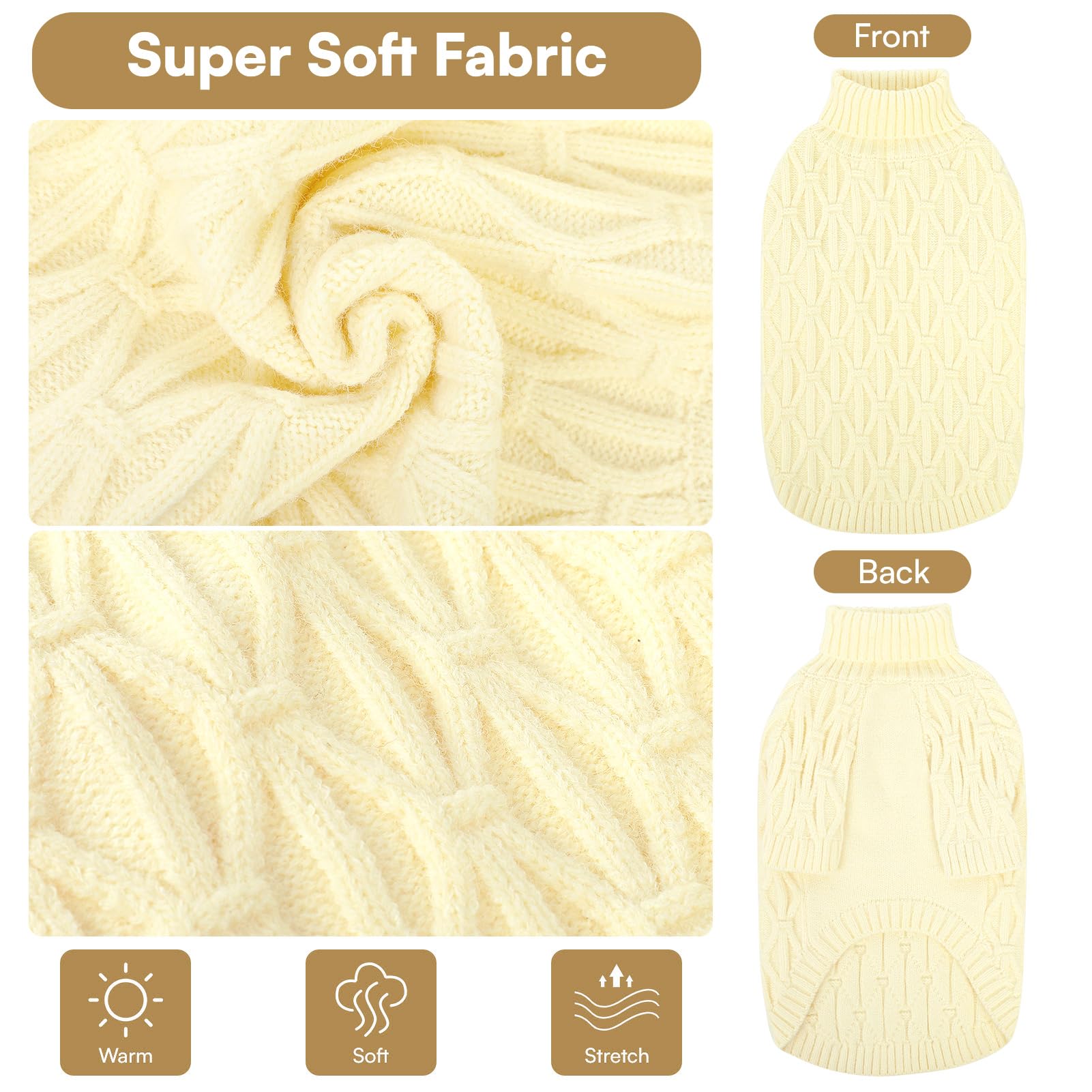Queenmore knitted XS dog sweater with turtleneck demonstrates cozy coverage and easy fit.