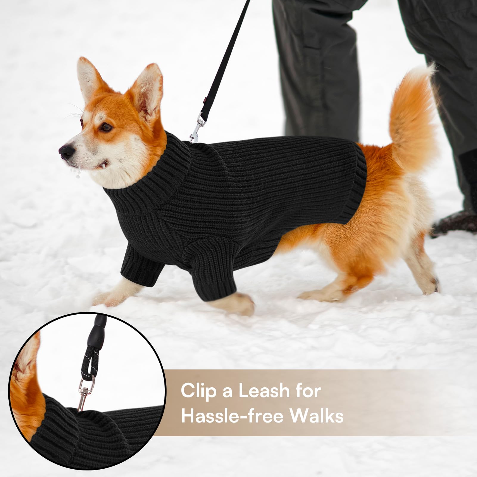 Queenmore large dog sweater with harness compatibility for comfortable leash walks.