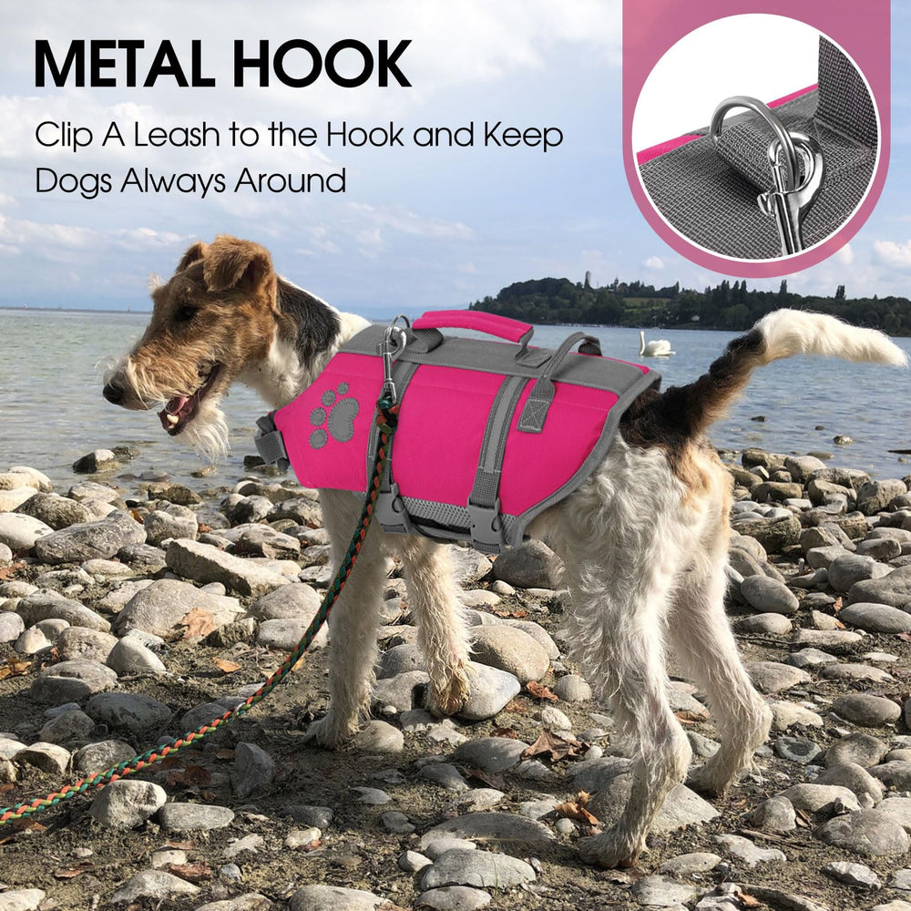 Queenmore puppy life vest boating with leash hook promotes secure tethering near docks.