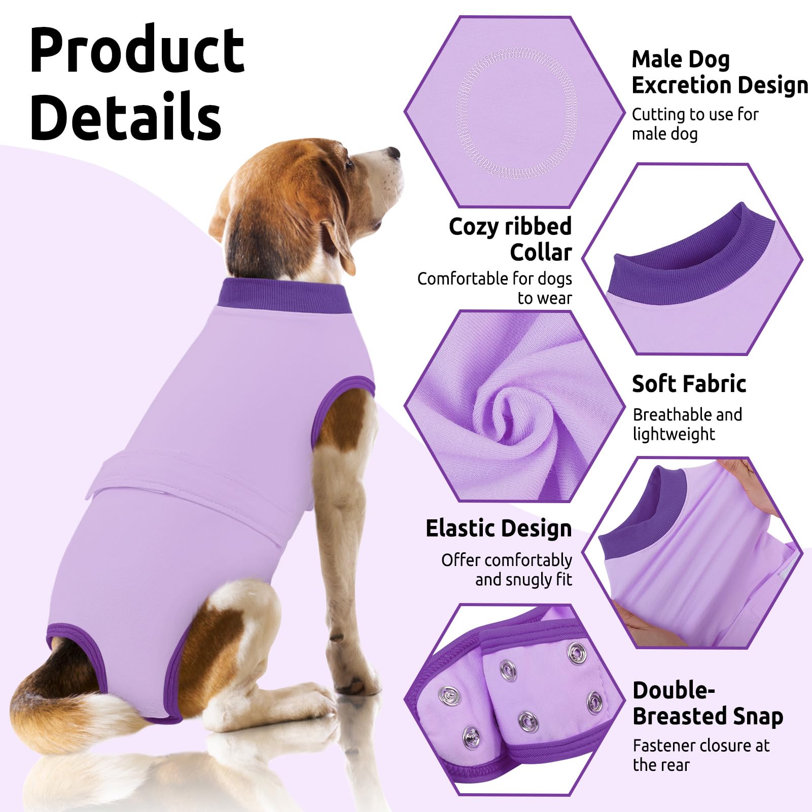Queenmore recovery suit demonstrates easy-on-off fasteners for post-surgery dressing.