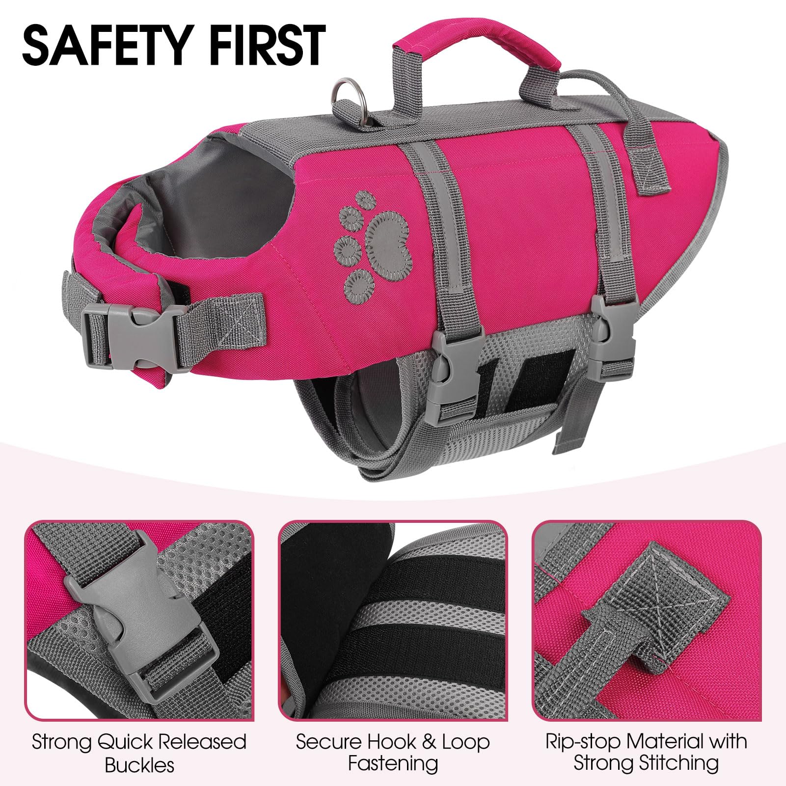 Queenmore Ripston puppy life vest side view enhances fit and control for calmer boat rides.