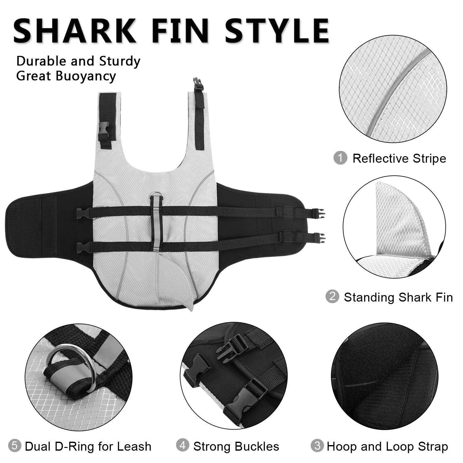Queenmore Ripstop Dog Life Jacket back rescue handle and D-ring for control