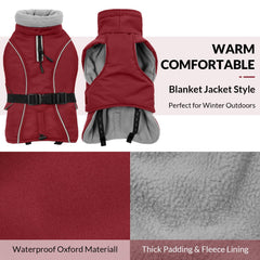 Queenmore small dog coat red close-up fleece lining for cozy insulation