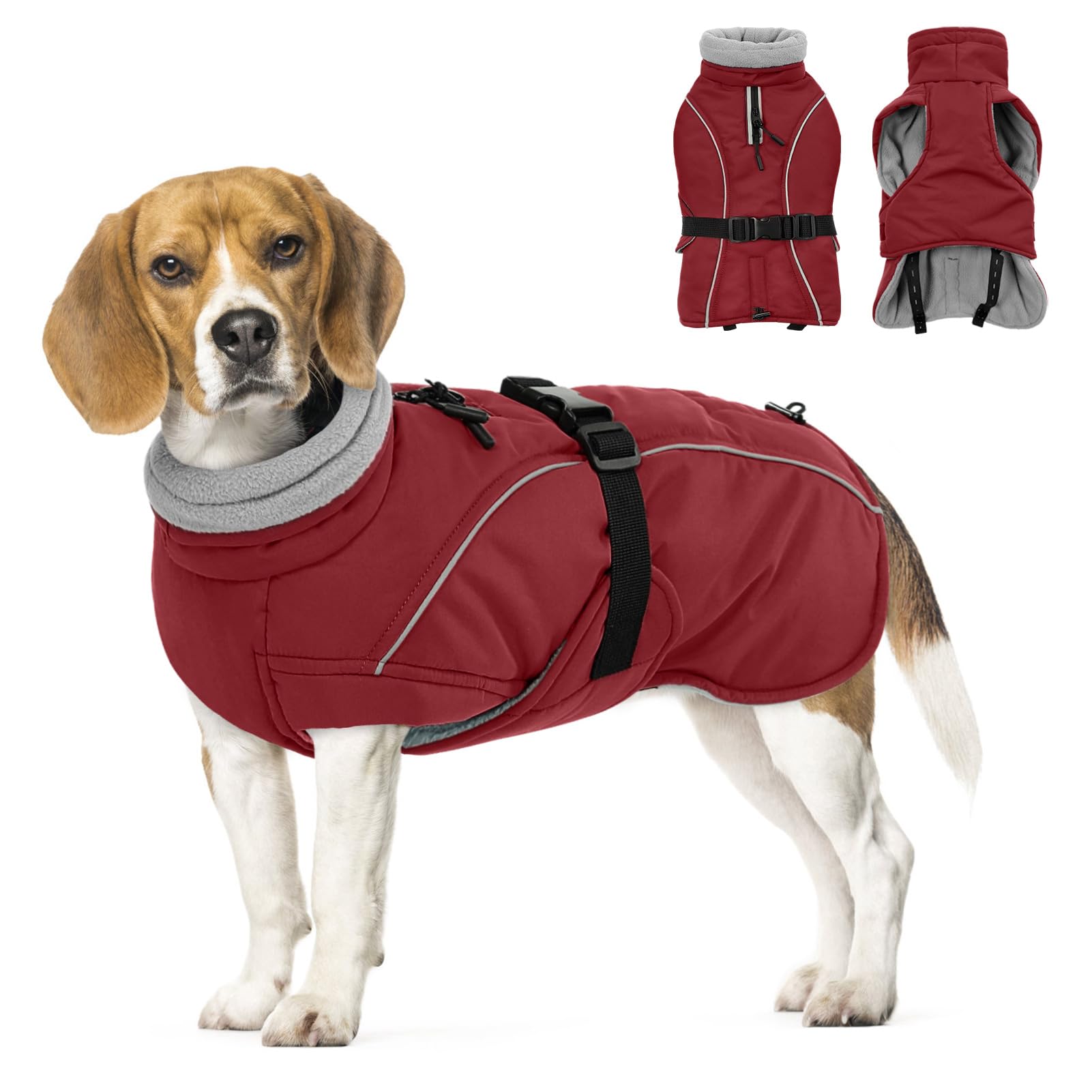 Queenmore small dog coat red side view highlighting warmth for winter walks
