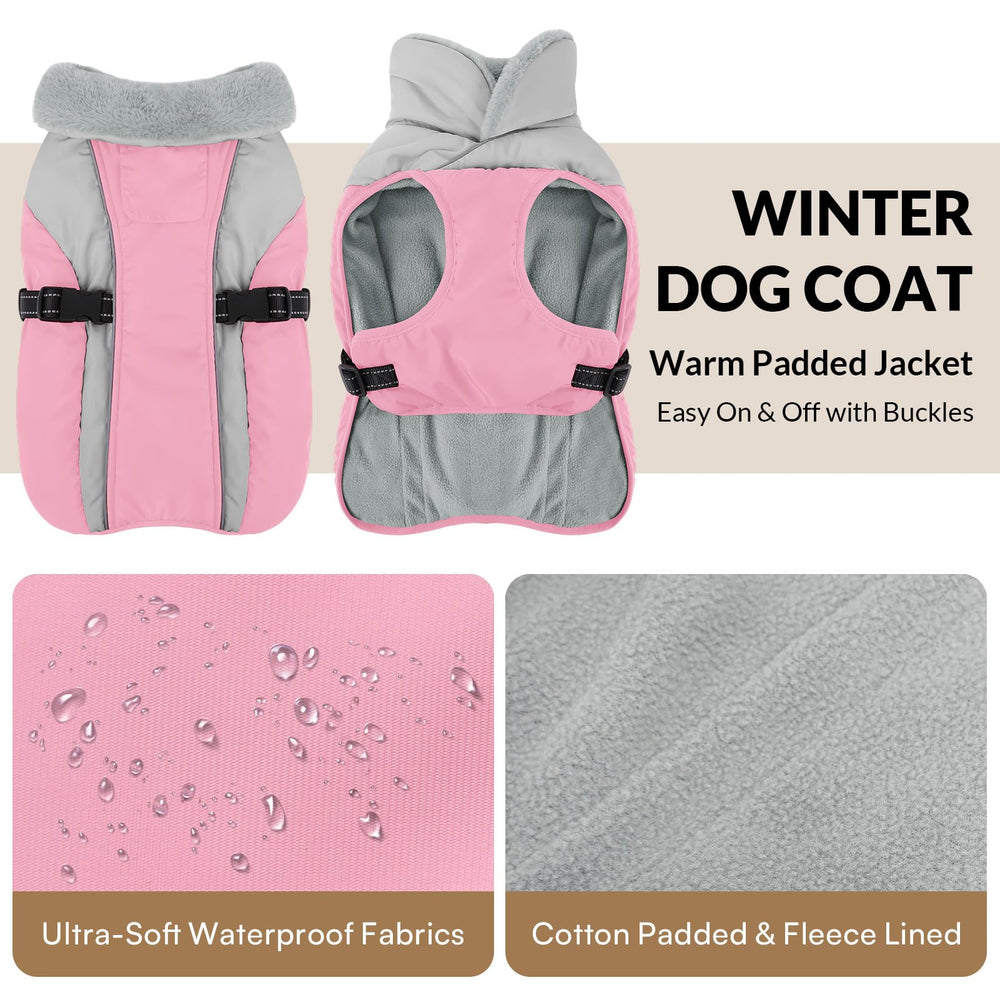 Queenmore small dog coat pink back view showcases warmth and park-ready style.
