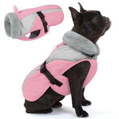 Queenmore small dog coat pink front view with warm fleece for cold walks.