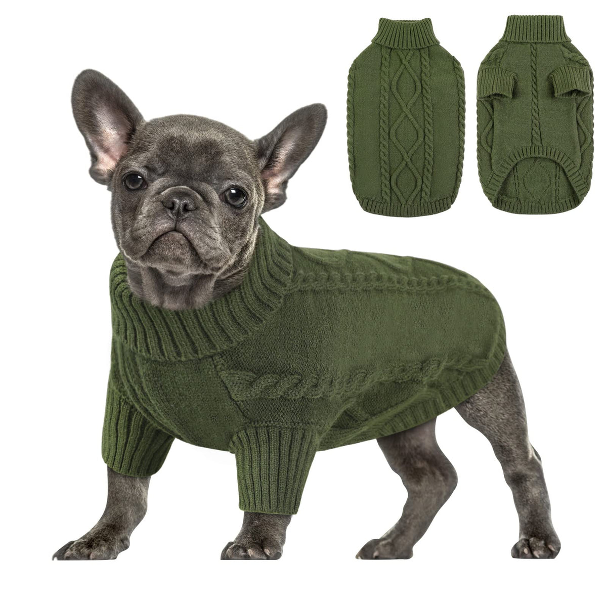 Queenmore small dog pullover army green on a dachshund for cozy warmth