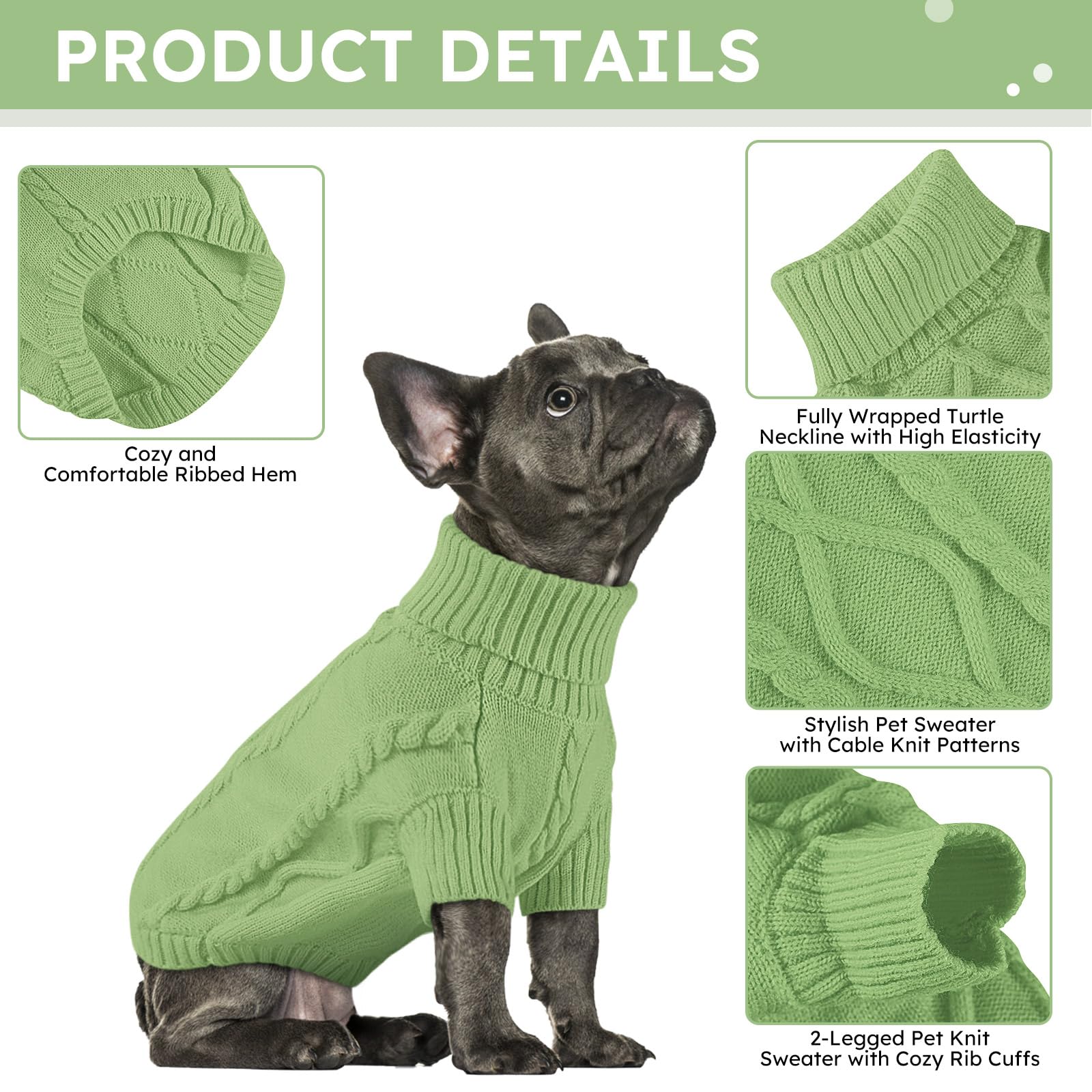 Queenmore small dog pullover sweater green back view keeps warmth during walks