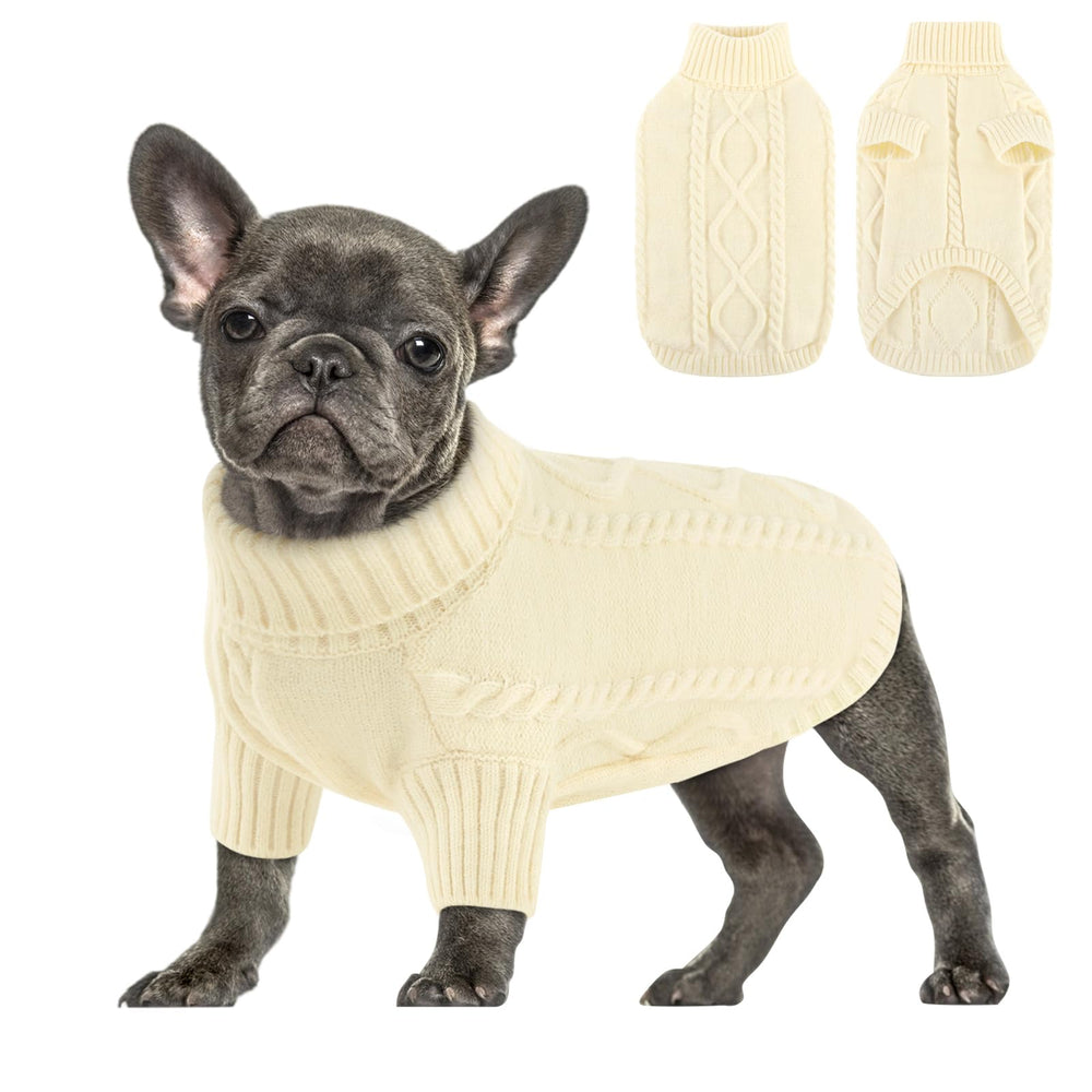 Queenmore small dog pullover sweater white front view keeps small pets warm on chilly walks